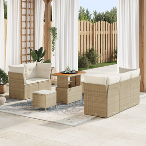 Set di Divani da Giardino a 8 Pezzi con Cuscini Beige Polyrattan Acacia