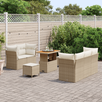 Set di Divani da Giardino a 8 Pezzi con Cuscini Beige Polyrattan Acacia