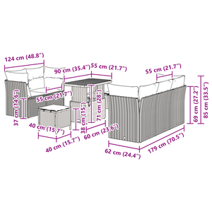 Set di Divani da Giardino a 8 Pezzi con Cuscini Beige Polyrattan Acacia