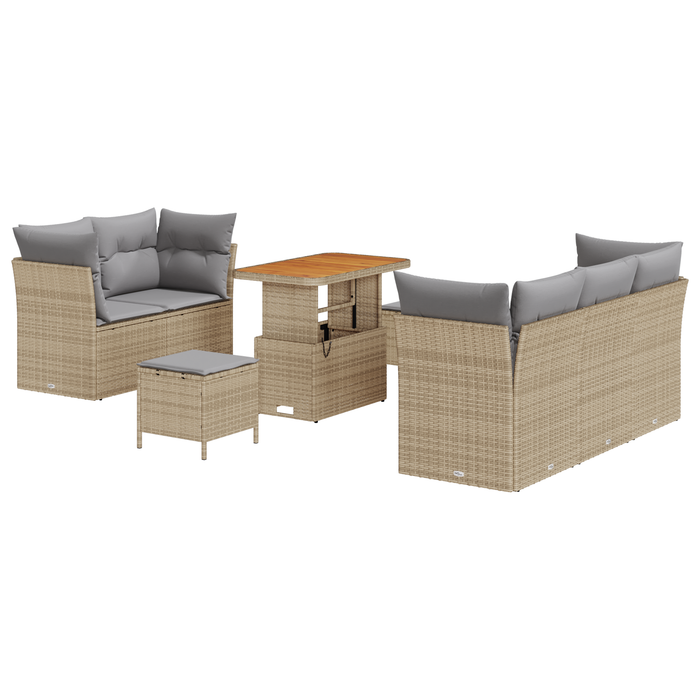 Set Divano da Giardino a 8 Pezzi con Cuscini Beige Polyrattan