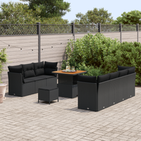Set di divano da giardino in 10 pezzi con cuscini in rattan polietilene nero