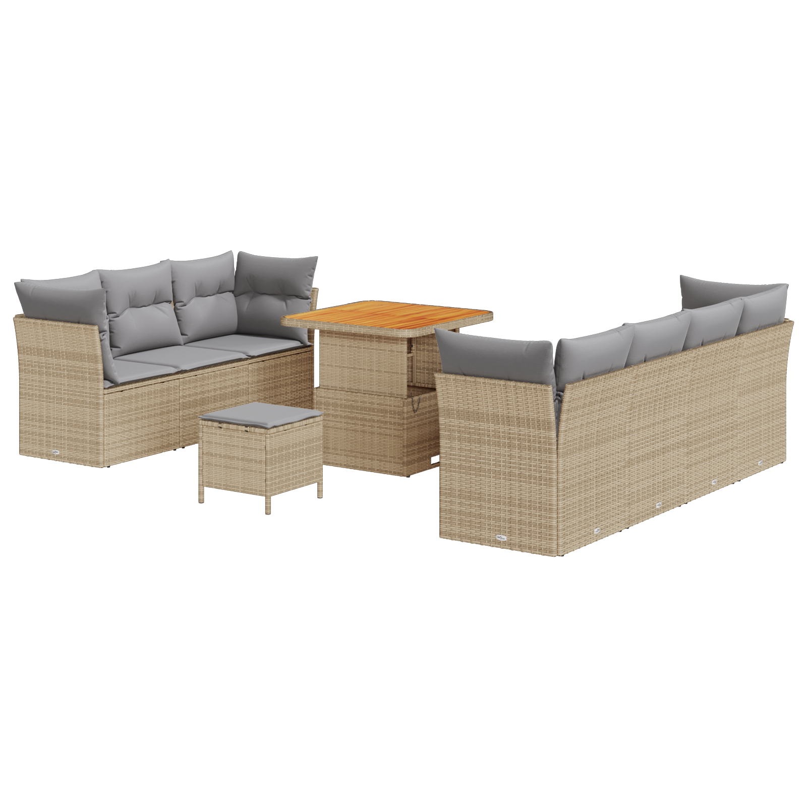 Set Divano da Giardino 10 Pezzi con Cuscini Beige Polirattan