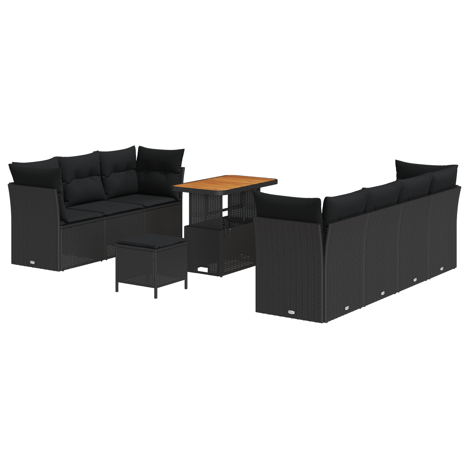Set di Divani da Giardino con Cuscini  in 10 Pezzi Nero Polyrattan Acacia