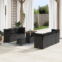 Set di Divani da Giardino con Cuscini  in 10 Pezzi Nero Polyrattan Acacia