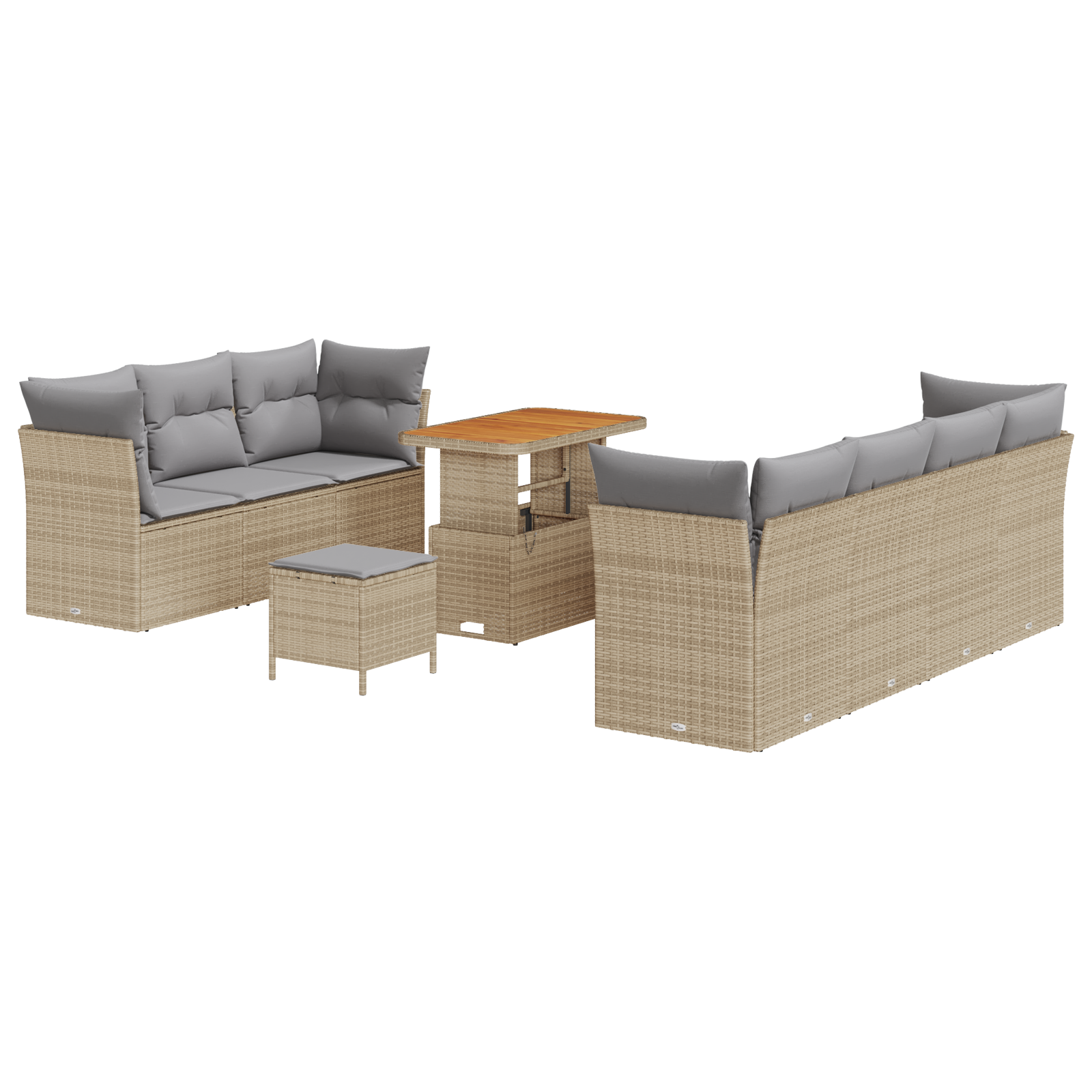 Set divani giardino  10 pezzi con cuscini beige rattan acacia