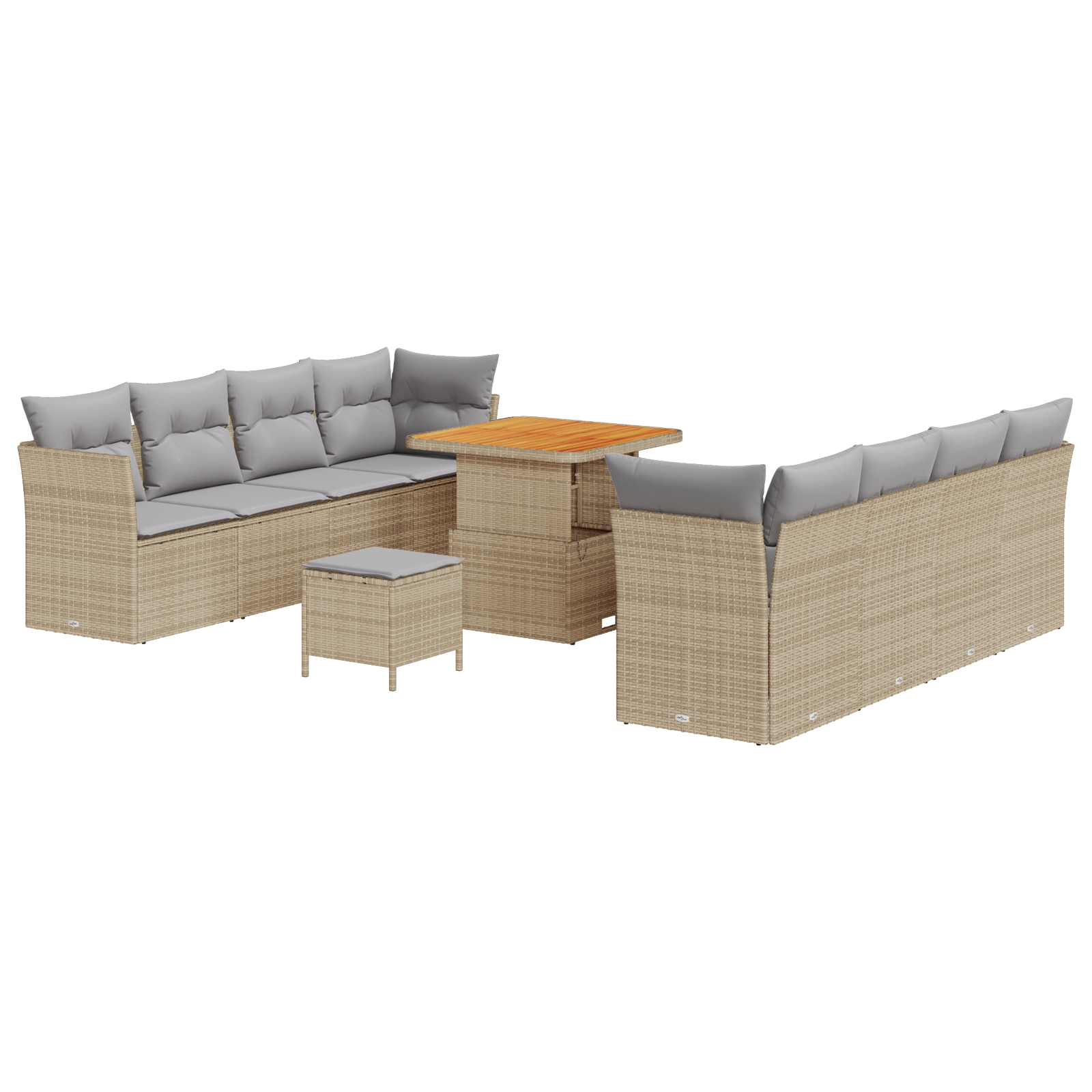 Set Divano da Giardino  da 11 Pezzi con Cuscini Beige Poly Rattan Acacia