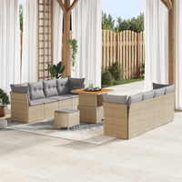 Set Divano da Giardino  da 11 Pezzi con Cuscini Beige Poly Rattan Acacia