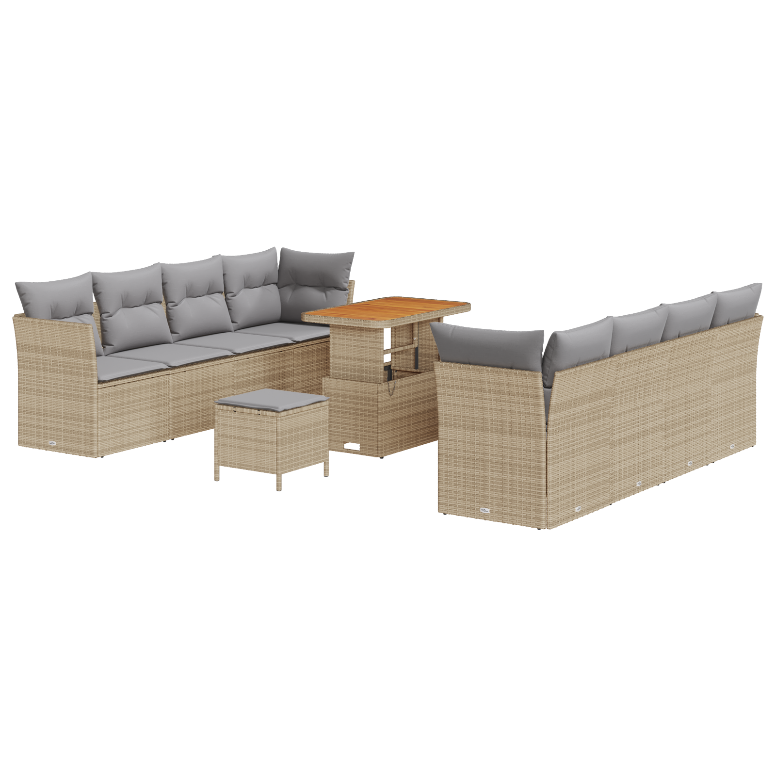 Set di 11 Pezzi Divano da Giardino con Cuscini Beige Polyrattan Acacia