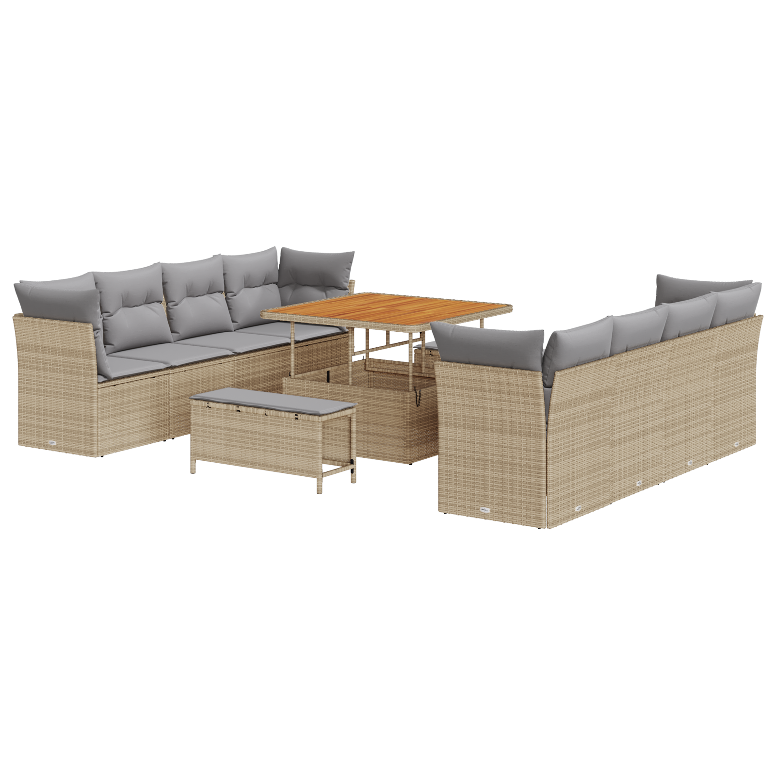 Set di Divani da Giardino 11 Pezzi con Cuscini Beige Polyrattan Acacia