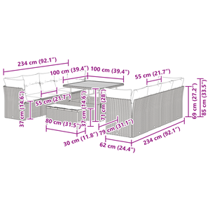 Set di Divani da Giardino 11 Pezzi con Cuscini Beige Polyrattan Acacia