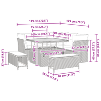 Set Divano da Giardino 8 Pezzi con Cuscini Rattan Nero Acacia