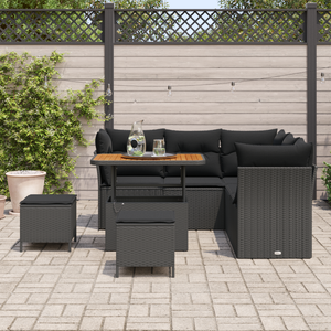 Set divano giardino 8 pezzi con cuscini in rattan nero e acacia