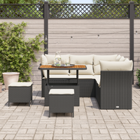 Set di Divani da Giardino da 8 Pezzi con Cuscini Nero Polyrattan Acacia