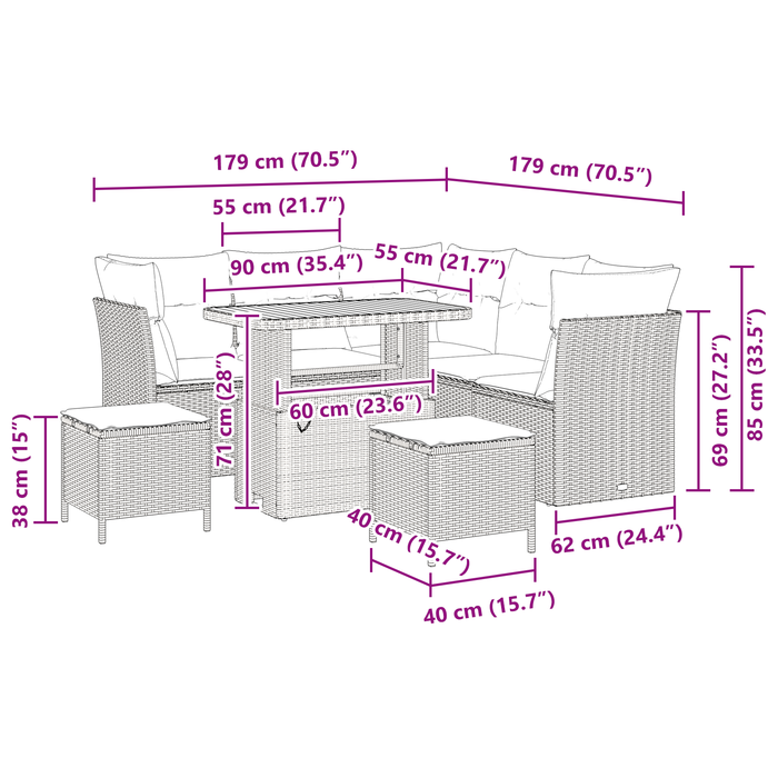Set di Divani da Giardino da 8 Pezzi con Cuscini Nero Polyrattan Acacia