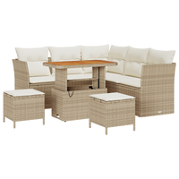 Set Divano da Giardino a 8 Pezzi con Cuscini in Rattan Poliestere Beige e Acacia