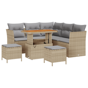 Set divano da giardino 8 pezzi con cuscini in polyrattan beige Acacia