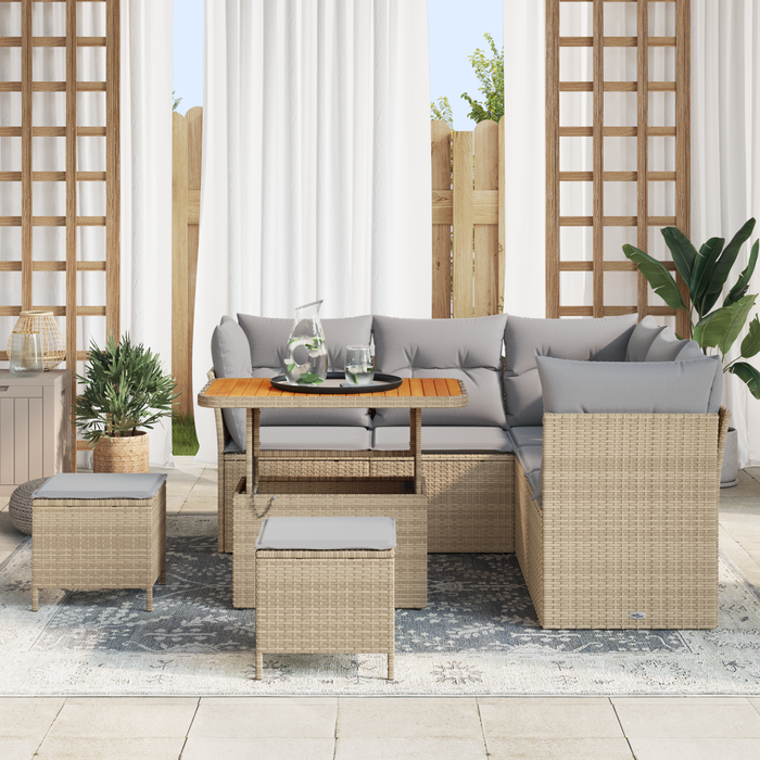 Set divano da giardino 8 pezzi con cuscini in polyrattan beige Acacia