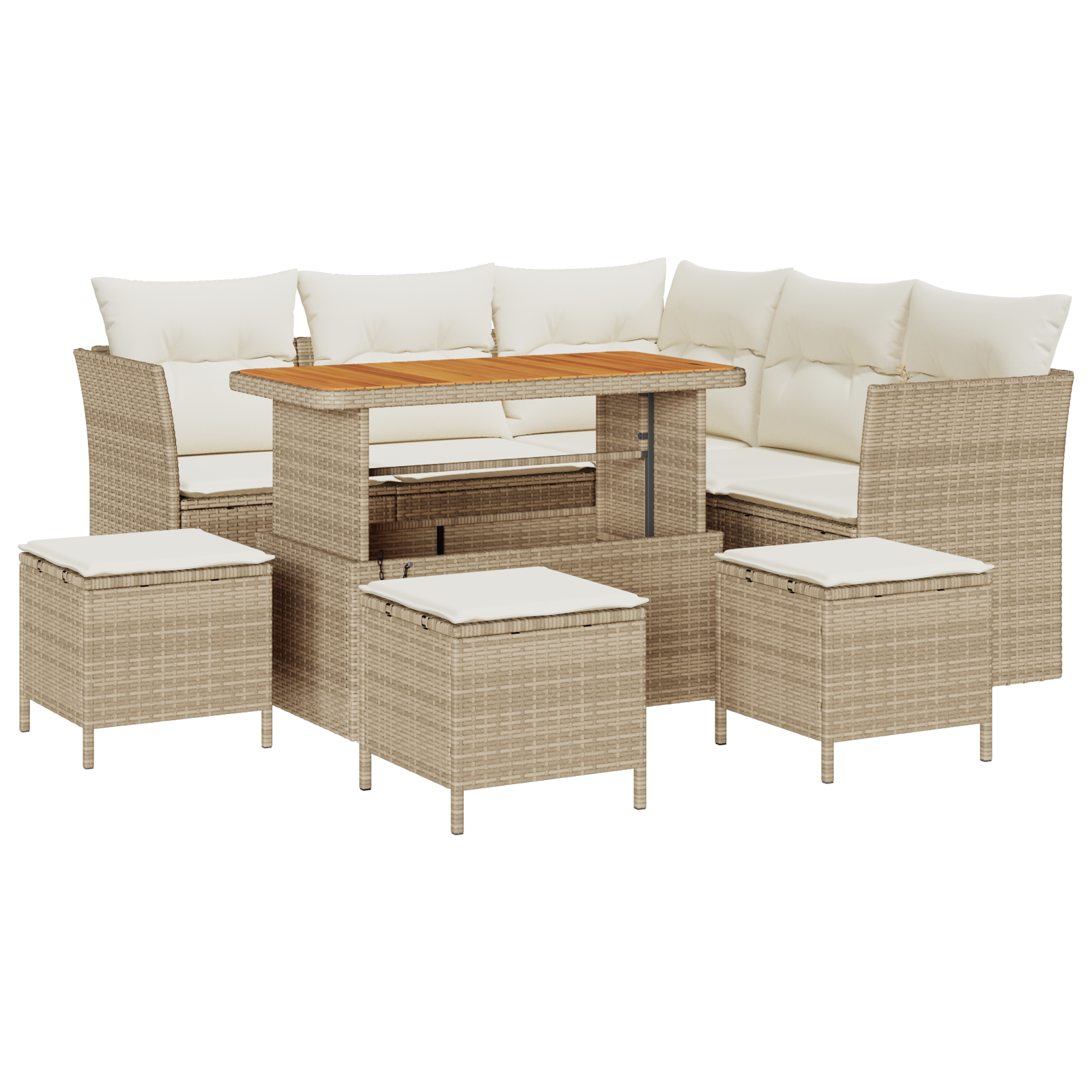 Set Divani Giardino con Cuscini 9 Pezzi Beige Rattan Polietilene Acacia