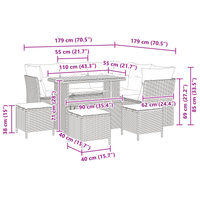 Set Divani Giardino con Cuscini 9 Pezzi Beige Rattan Polietilene Acacia