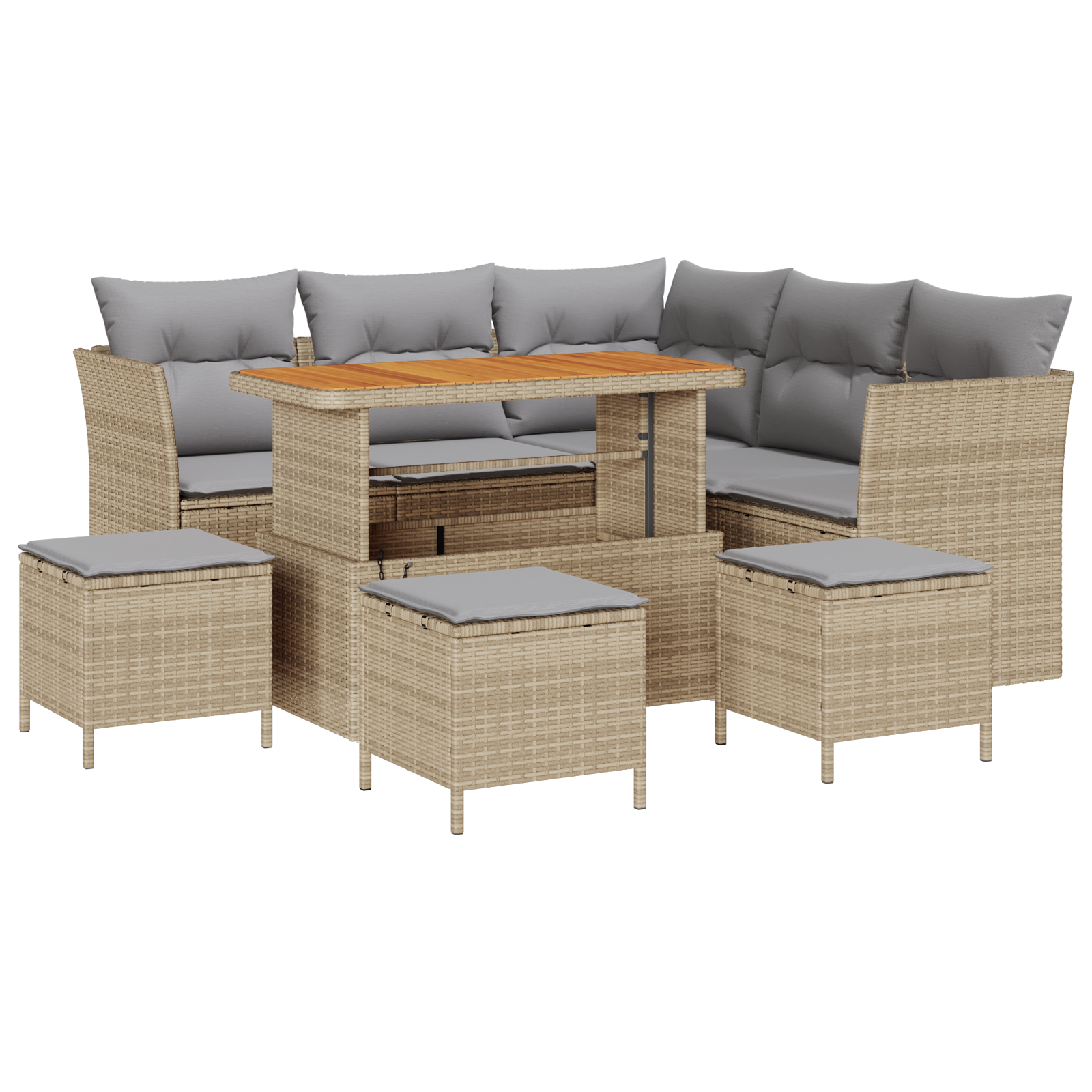 Set di divani da giardino  da 9 pezzi con cuscini Beige Polirattan Acacia