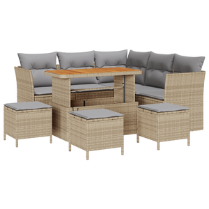 Set di divani da giardino  da 9 pezzi con cuscini Beige Polirattan Acacia