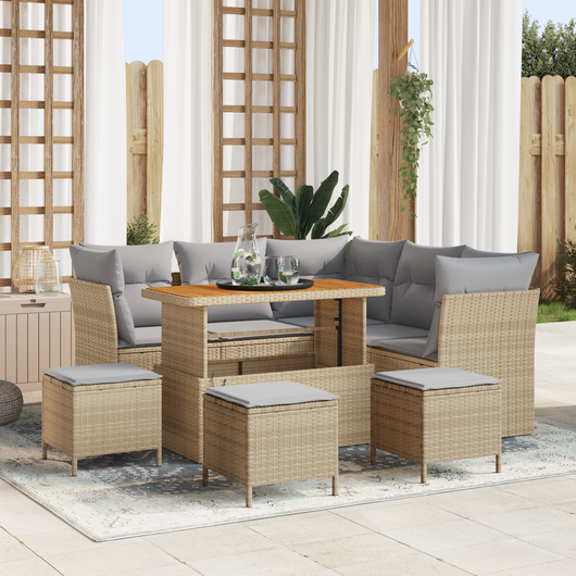 Set di divani da giardino  da 9 pezzi con cuscini Beige Polirattan Acacia