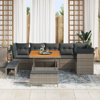 Set di divani da giardino vitaXL 9 pezzi con cuscini Grigio Polyrattan Acacia