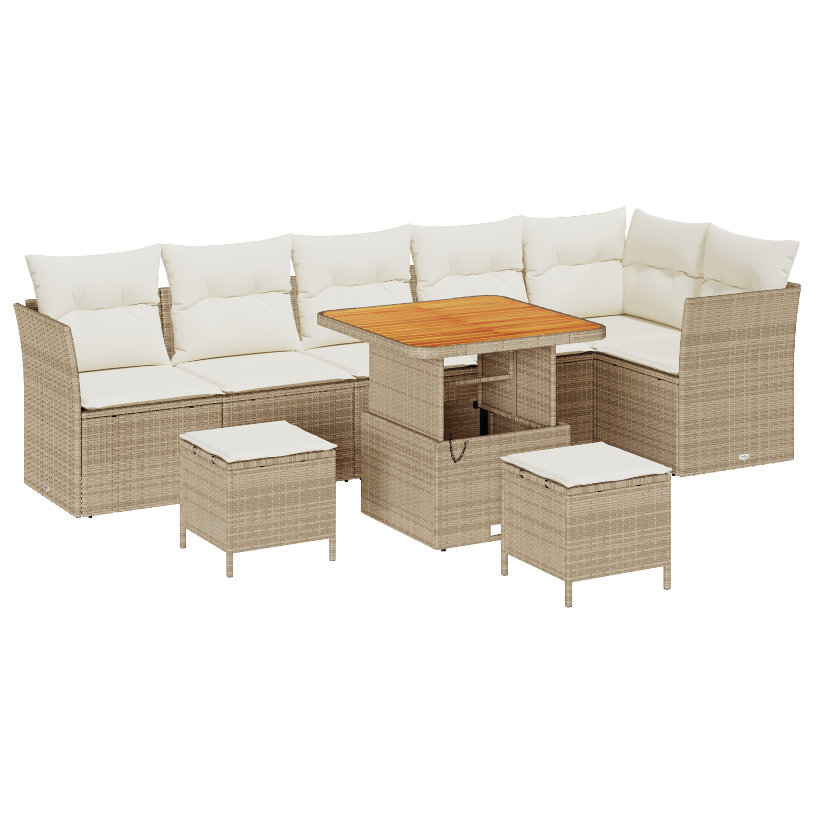 Set Divano da Giardino in 9 Pezzi con Cuscini Beige in Polyrattan Acciaio
