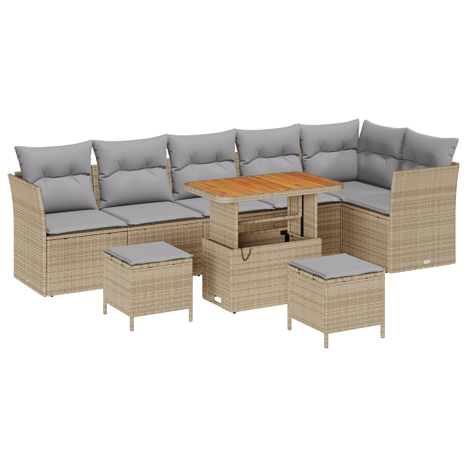 Set di divani da giardino  9 pezzi con cuscini Beige Polyrattan Acacia