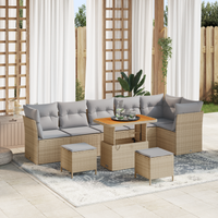 Set di divani da giardino  9 pezzi con cuscini Beige Polyrattan Acacia