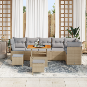 Set di divani da giardino  9 pezzi con cuscini Beige Polyrattan Acacia
