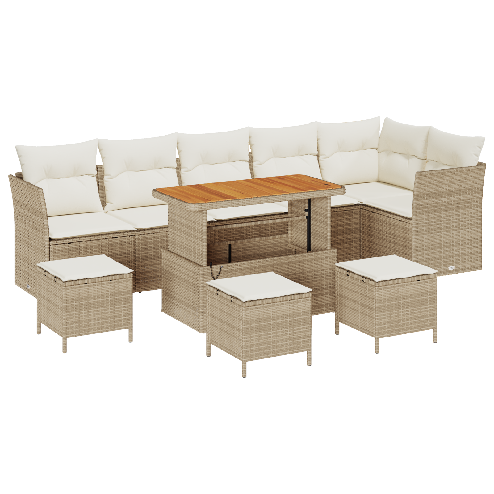 Set Divano da Giardino  10 Pezzi con Cuscini Beige Rattan Polietilene Acacia