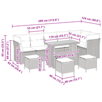 Set Divano da Giardino  10 Pezzi con Cuscini Beige Rattan Polietilene Acacia