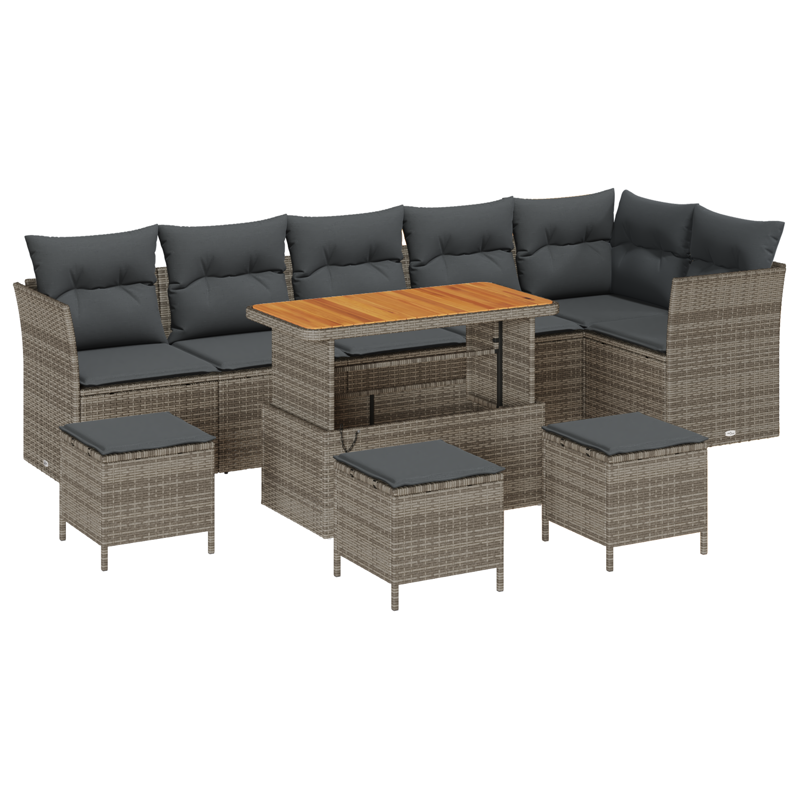 Set Divano da Giardino da 10 Pezzi con Cuscini Grigio Rattan Sintetico Acacia