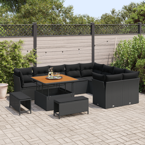 Set di Divani da Giardino  in 12 Pezzi con Cuscini Nero Polyrattan Acacia