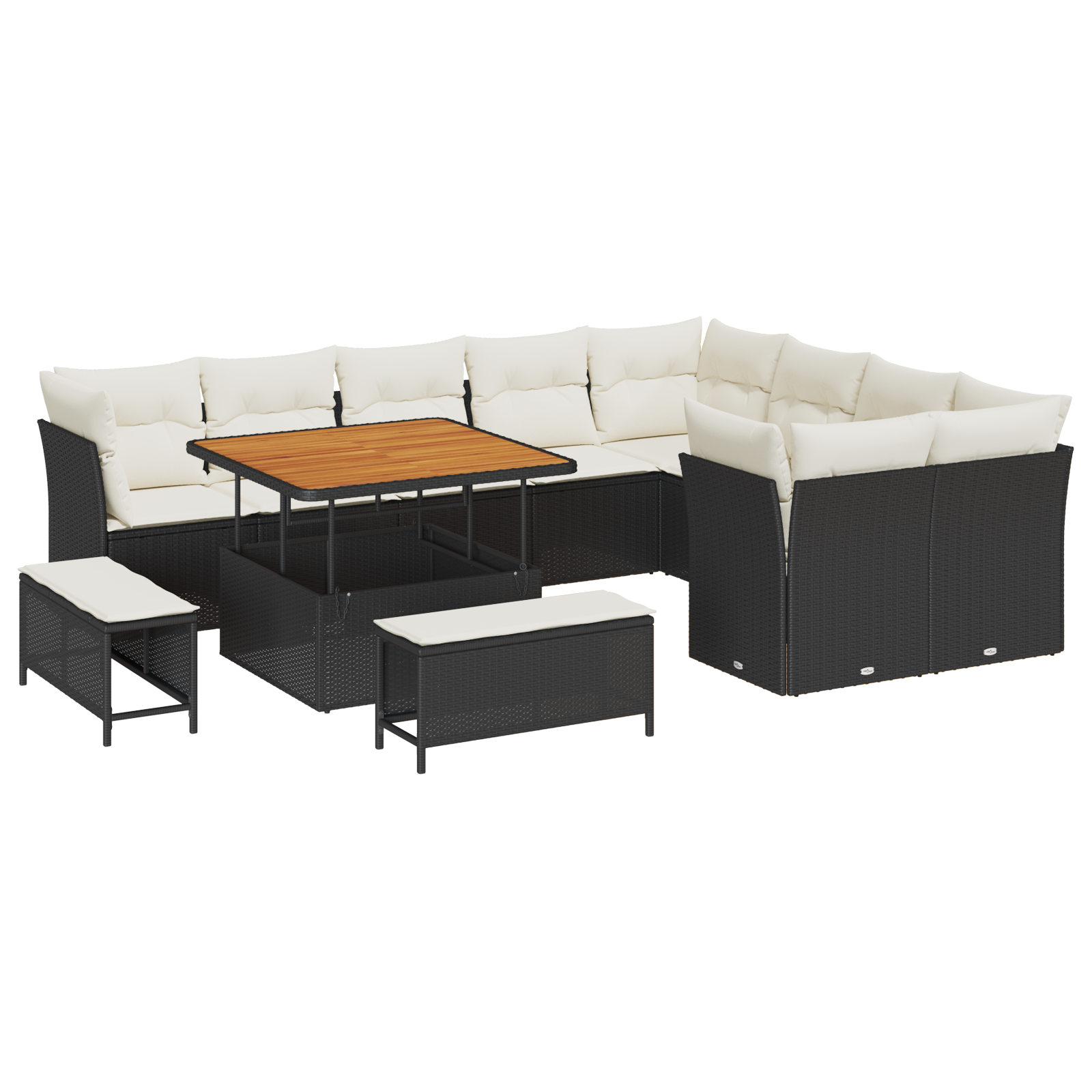 Set da Giardino  12 Pezzi con Cuscini Rattan PE Nero Acacia