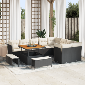 Set da Giardino  12 Pezzi con Cuscini Rattan PE Nero Acacia