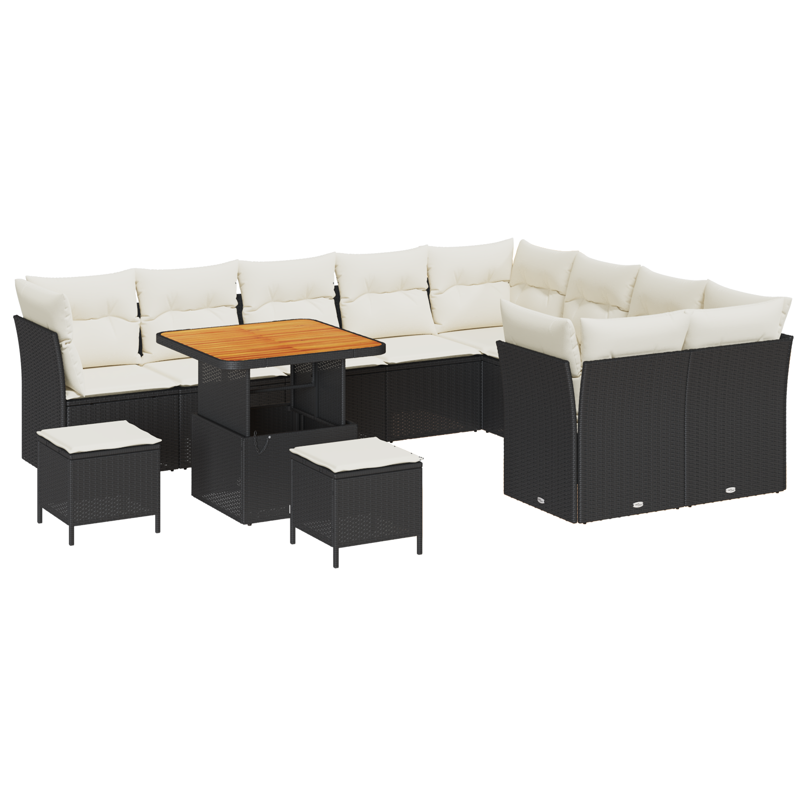 Set di divano da giardino  12 pezzi con cuscini Nero Polyrattan Acacia