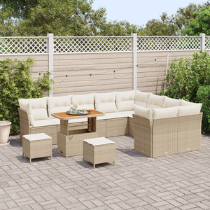 Set Divano da Giardino 12 Pezzi con Cuscini Beige Rattan Acacia