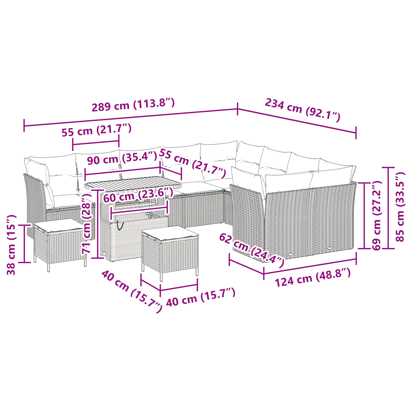 Set Divano da Giardino 12 Pezzi con Cuscini Beige Rattan Acacia
