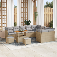 Set di Divani da Giardino beige a 12 Pezzi con Cuscini in Rattan Polietilene e Acacia