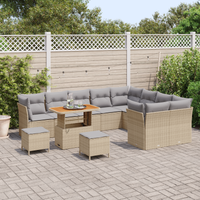 Set di Divani da Giardino beige a 12 Pezzi con Cuscini in Rattan Polietilene e Acacia