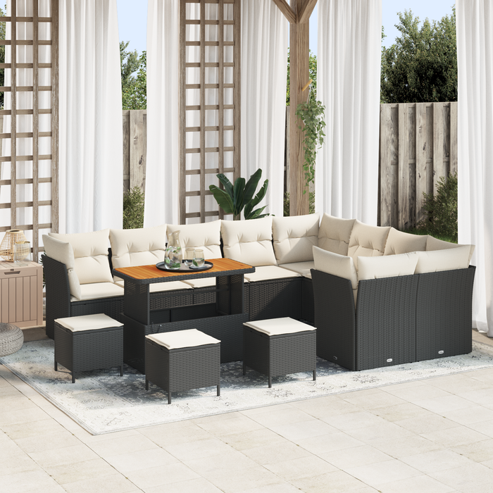 Set di divano da giardino 13 pezzi con cuscini in Polyrattan nero