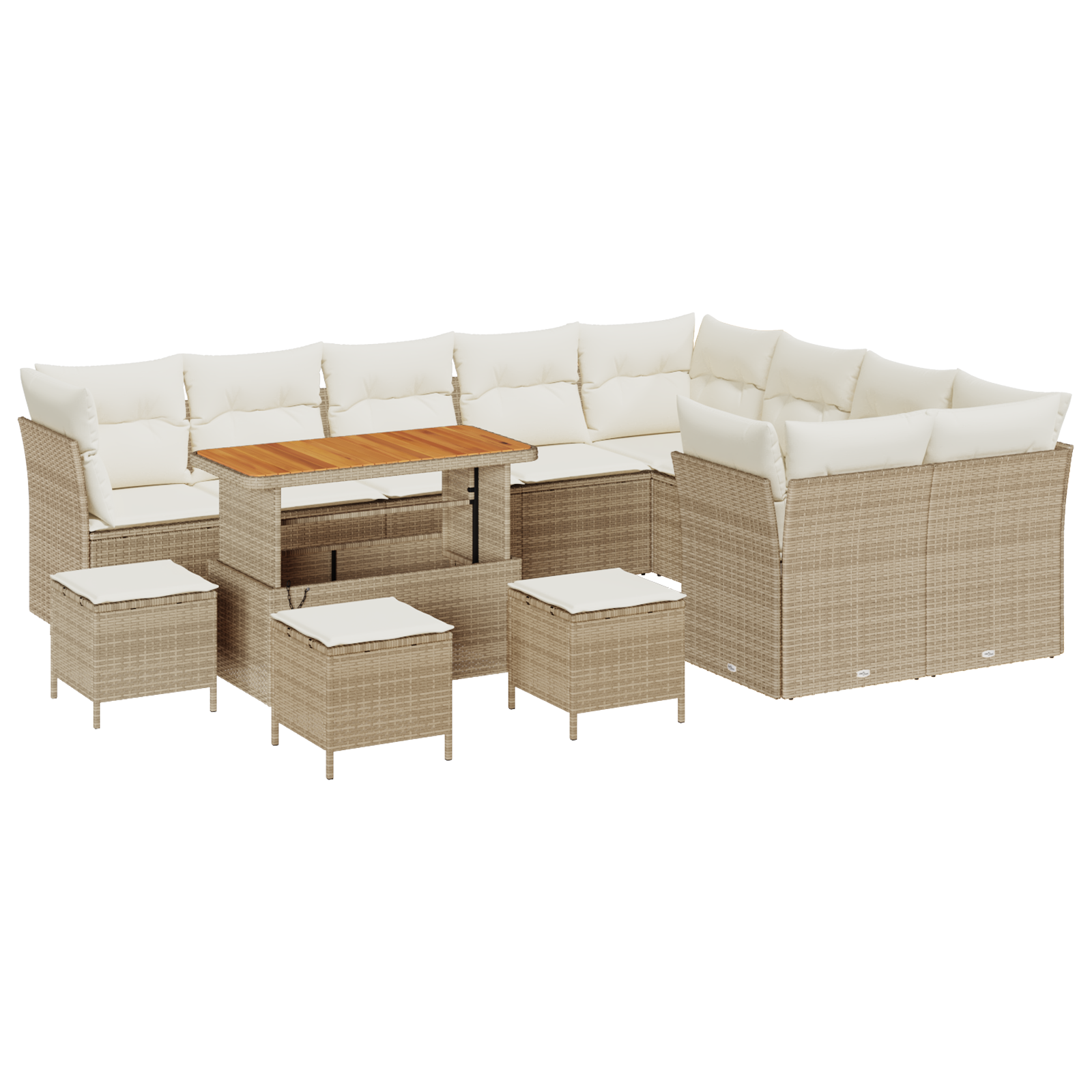 Set Divano da Giardino  da 13 Pezzi con Cuscini Beige Polyrattan Acacia