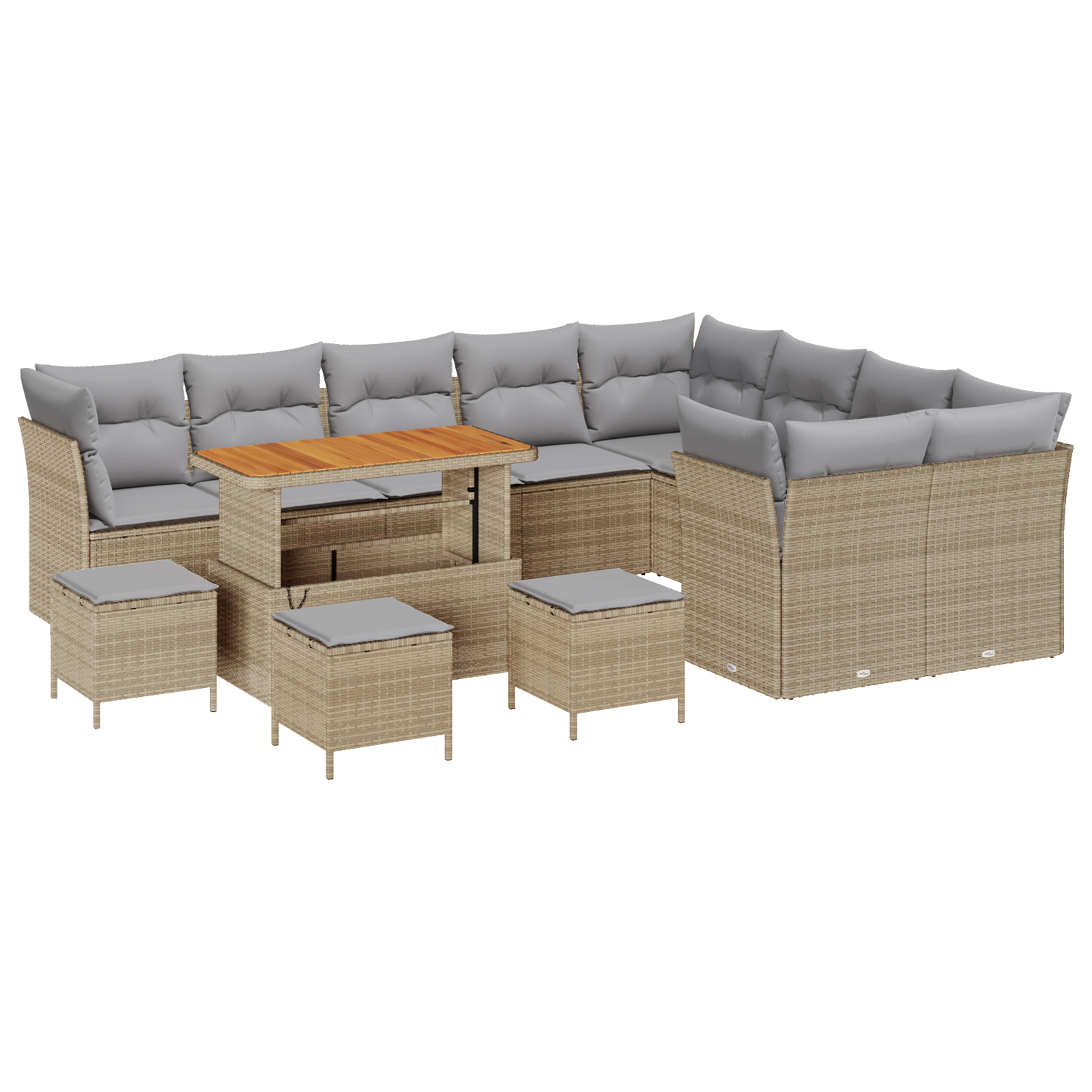 Set divani giardino  13 pezzi con cuscini beige in rattan poliestere