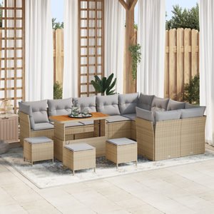 Set divani giardino  13 pezzi con cuscini beige in rattan poliestere