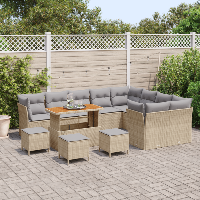 Set divani giardino  13 pezzi con cuscini beige in rattan poliestere