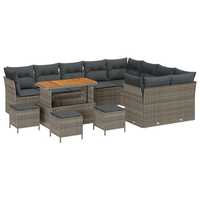 Set Divano da Giardino 13 Pezzi con Cuscini Grigio Polyrattan Acacia