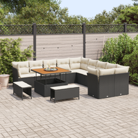 Set di Divani da Giardino  13 Pezzi con Cuscini Rattan Nero Acacia