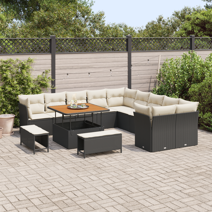Set di Divani da Giardino  13 Pezzi con Cuscini Rattan Nero Acacia